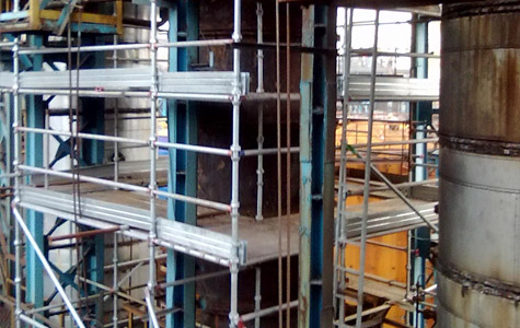 On-site scaffolding erection